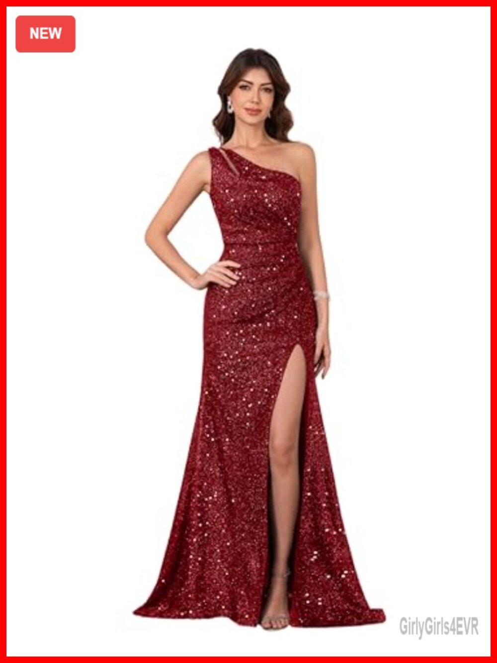 One Shoulder Sequin Prom Dress Sleeveless Slim Fit Mermaid Formal Evening Gown